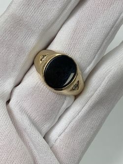 Black onyx mens gold ring #33635