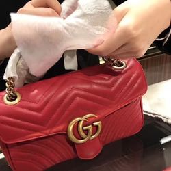 Marmont Red Chevron Quilted Leather Shoulder Bag