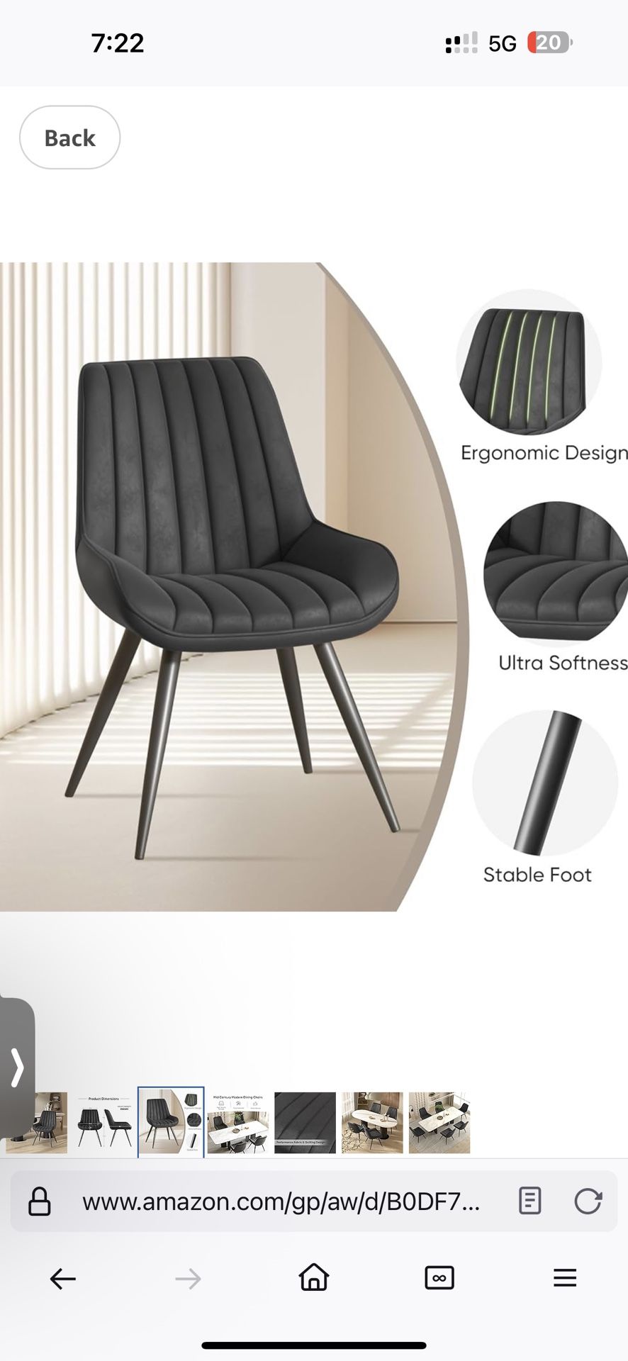 Modern Dining Chairs Set of 2, Comfortable Dining Room Chairs with Thick Cushions, Fabric Upholstered Side Chairs with Metal Legs for Kitchen, Black