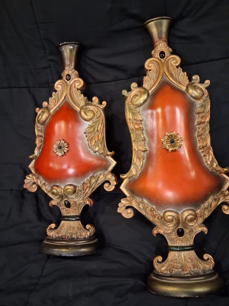 Oxblood Ornate Gilded Trim Vase - 20"