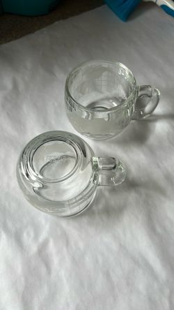 2 Coffee Cups Vintage 1970's Nestle Nescafé Clear Glass World Globe