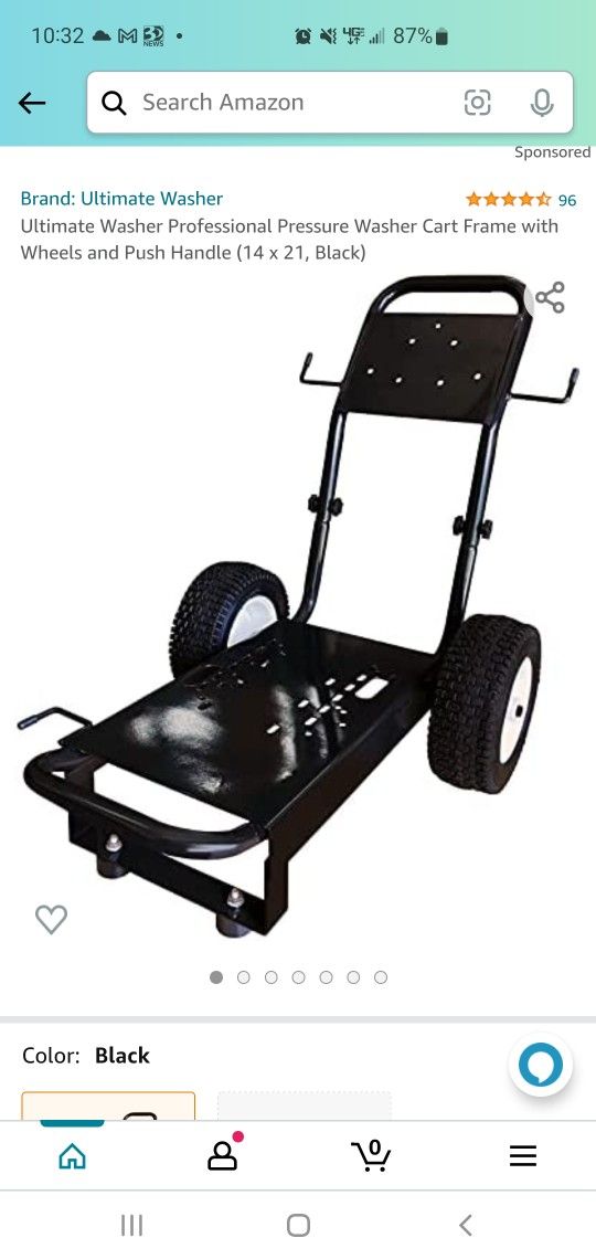 Ultimate Washer Professional Pressure Washer Cart Frame with Wheels and Push Handle (14 x 21, Black)