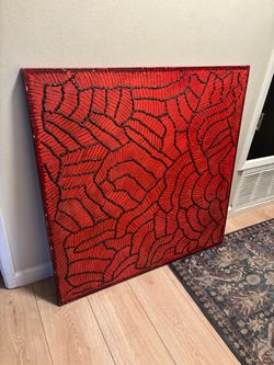 Large Red Abstract Textured Canvas Painting