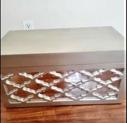 Decorative Storage Trunk Hollywood Regency Style Mirrored Antique Silver Quality