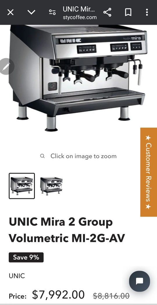 UNIC TWIN MIRA ESPRESSO COFFEE MACHINE, MODEL# TW MIRA