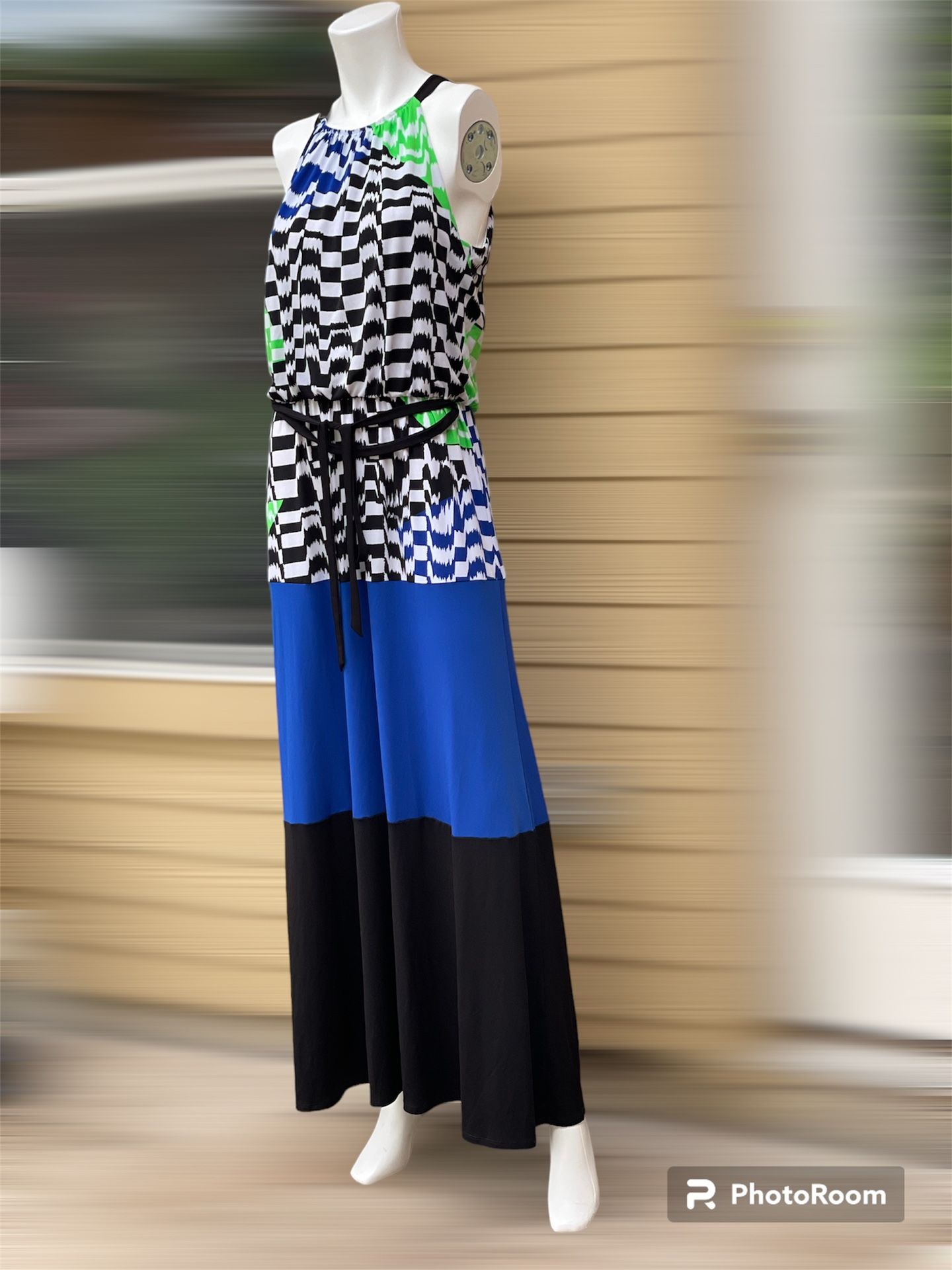 Maggy London Dress Size 8 Sleeveless Long Maxi Black Blue Green