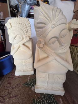 Balinese Stone Carved Garden Statues Set of 2