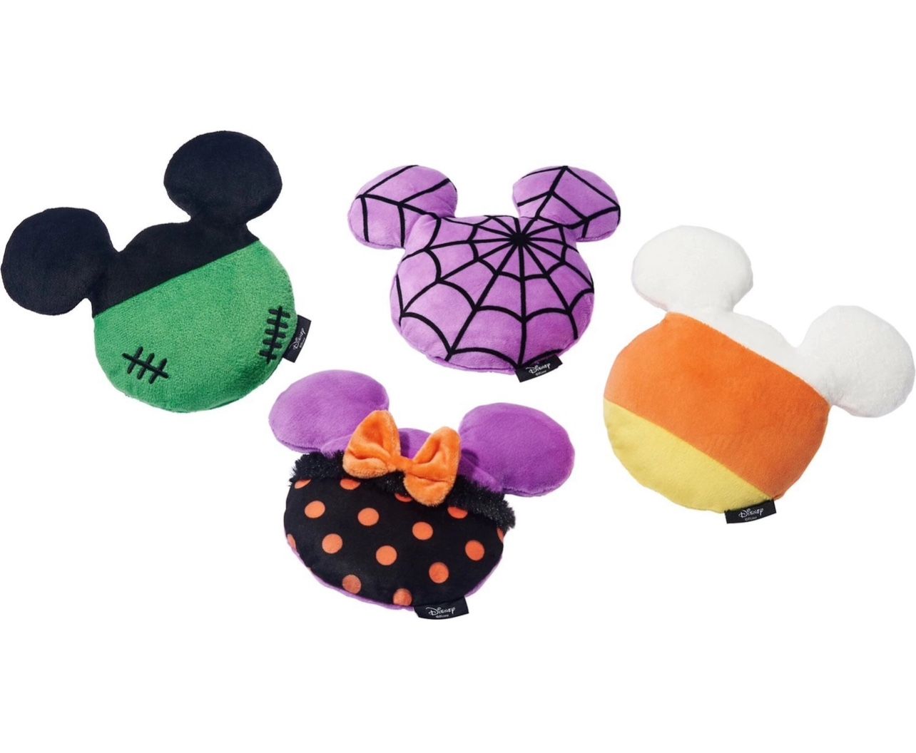 DISNEY HALLOWEEN MICKEY MINNIE PLUSH HEAD DOG SQUEAKY TOY SET OR HOME DECOR! NEW!