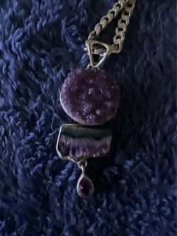 Arya Sterling amethyst druzy quartz pendant with chain