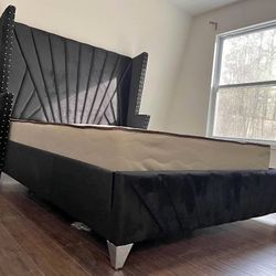 BLACK BEDAZZLED QUEEN SIZE BEDFRAME WITH MATTRESS $725!! KING SIZE $795!!