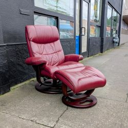 Red Leather Recliner With Ottoman At BoneJax 