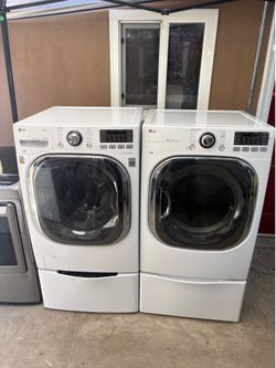 Lg stackable Steam washer with sidekick pedestal washer and gas dryer