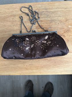Carlo Tellini Vintage Brown Satin with Sequins Clutch/crossbody Bag with Chain Strsp