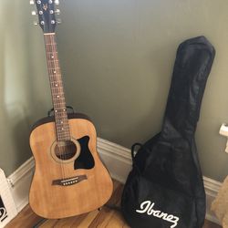 Ibanez Acoustic Guitar, Stand, & Case