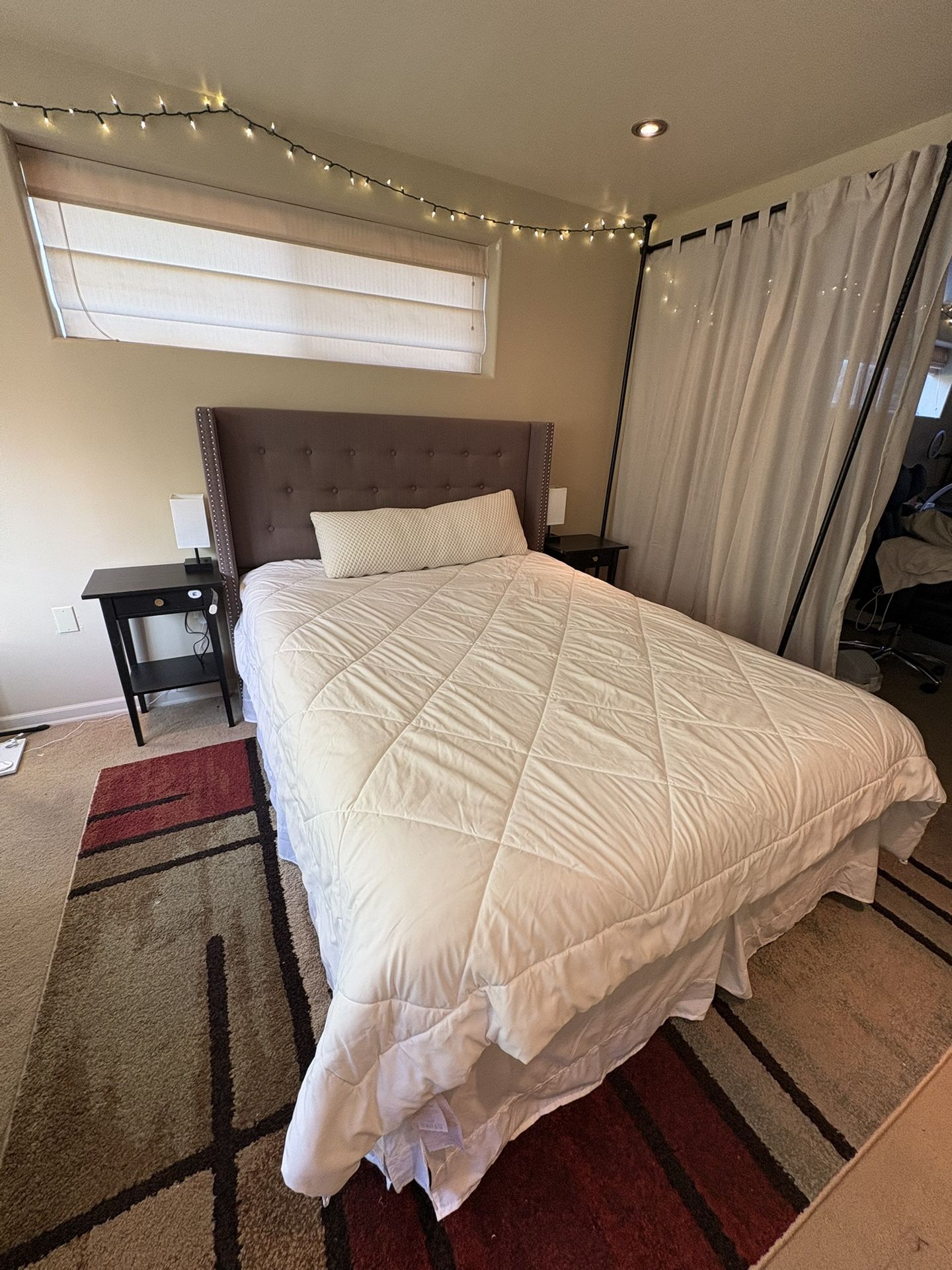 Queen Gray Quilted Headboard & Bed Frame (Mattress Not Included)