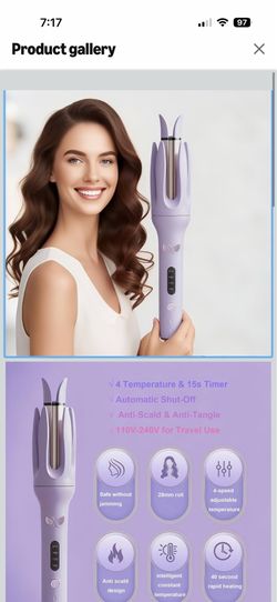 Professional Automatic Hair Curling Iron, 4 Temperature Settings, Ceramic Rotating Wand with Negative Ion Technology Travel Size 110V-240V(Purple)