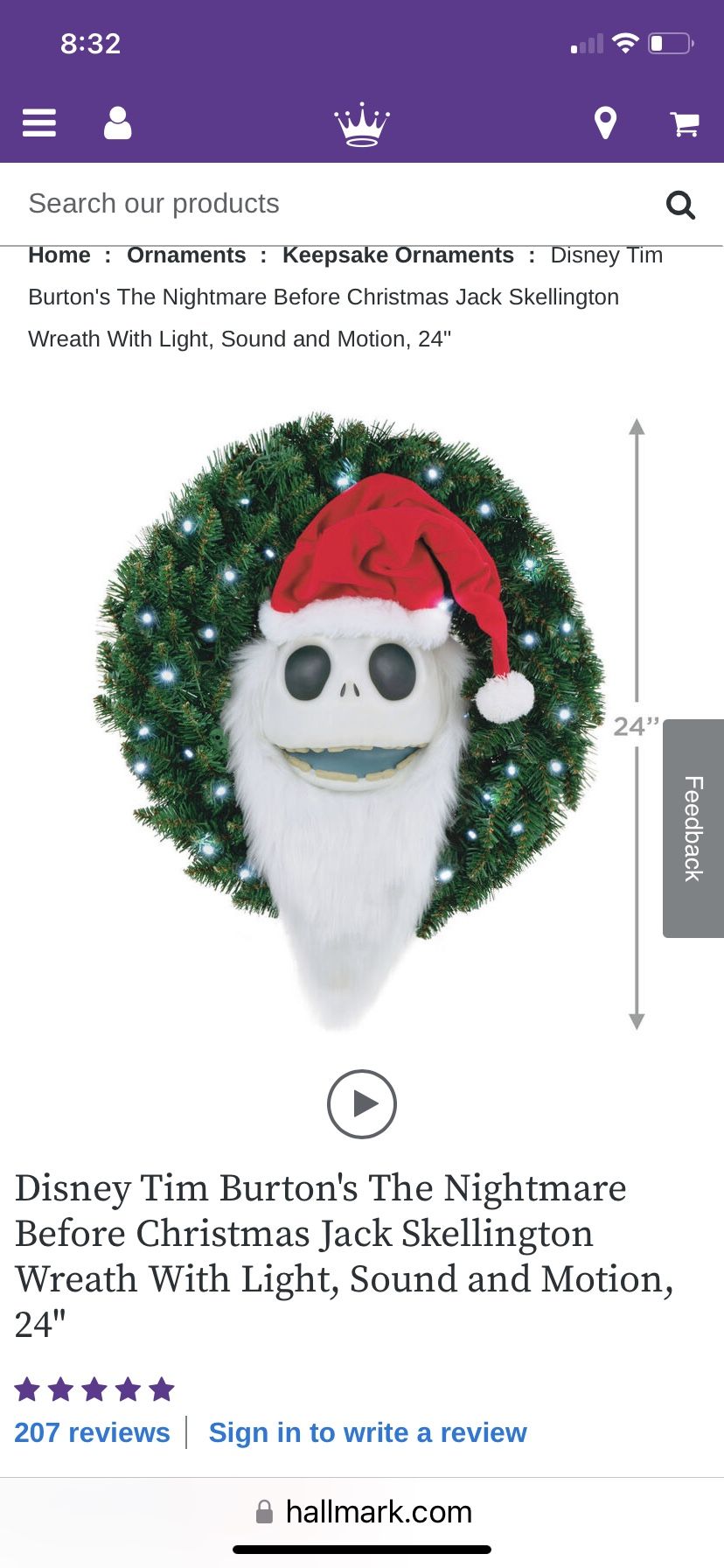 Christmas Talking Jack Skellington Wreath Halloween New In Box!!