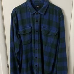 OBEY Flannel Button Down Mens XL Check Plaid Blue Green Up Shirt