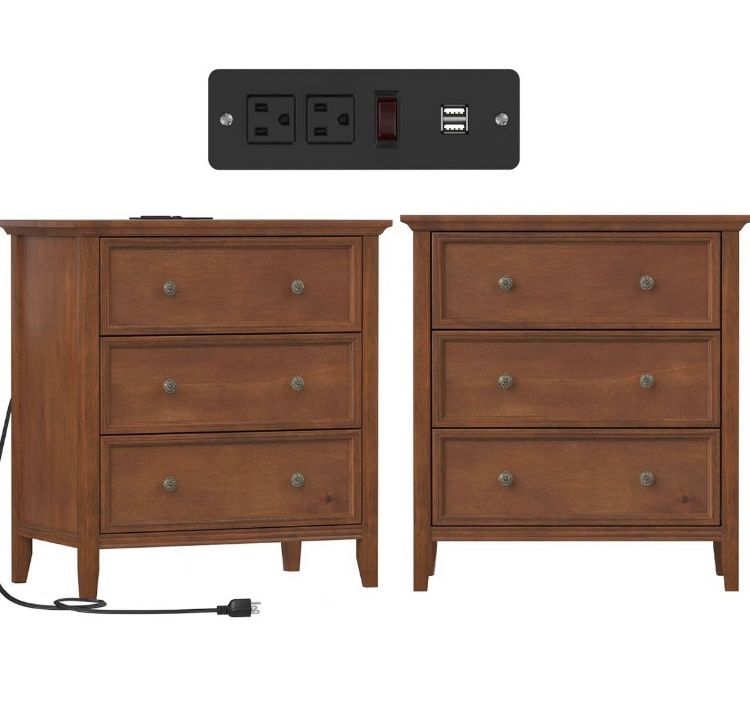 New in box /2pcs/3 Drawers and Chargingo Station, Solid Wood Nightstand Organizer for Bedroom
