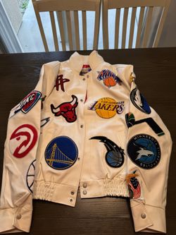 Jeff Hamilton NBA Collage Leather Jacket Size LARGE WHITE 