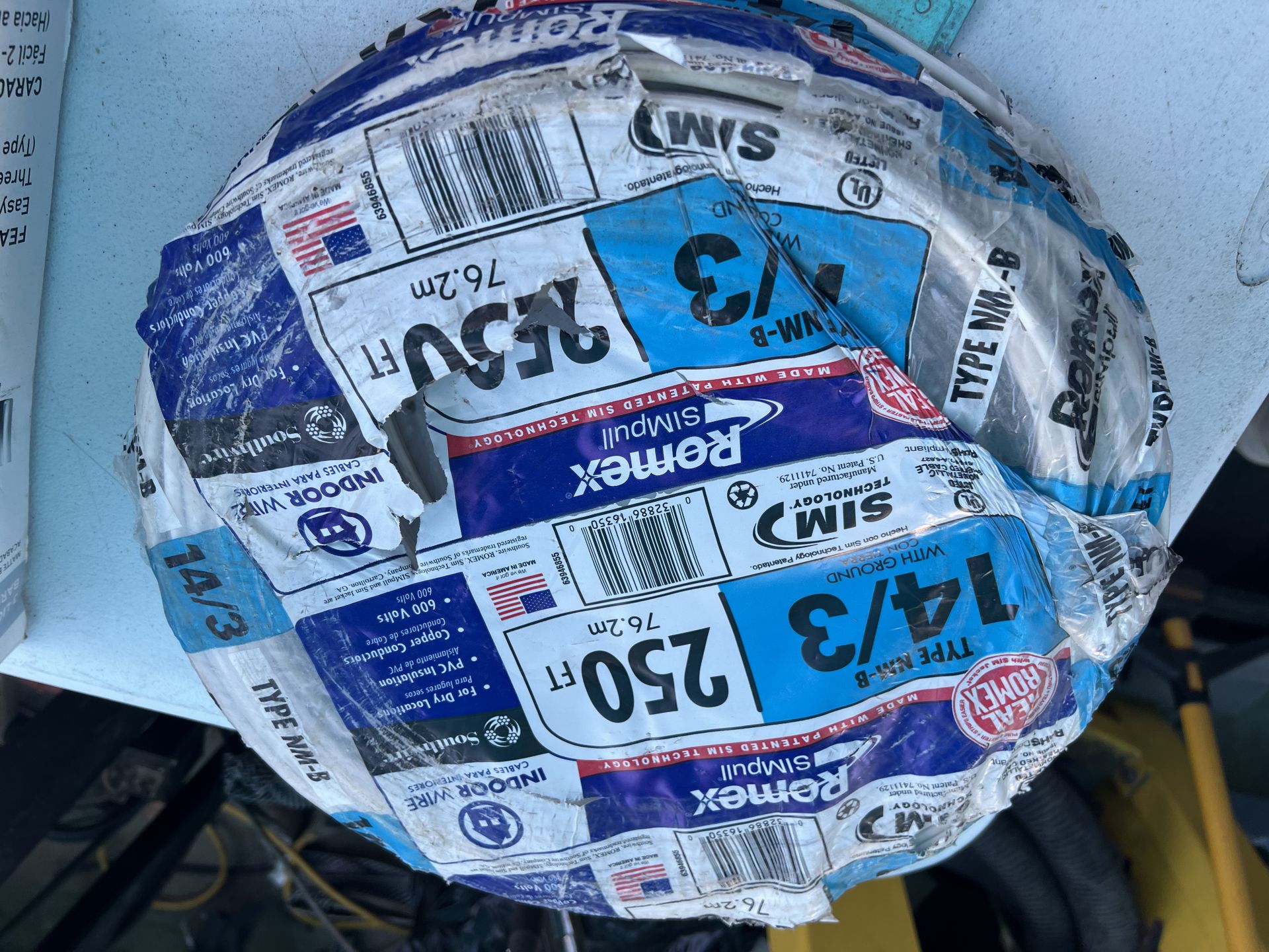14/3 partial 250 ft roll romex wire solid