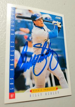 Autographed, 1993 Score Baseball Card #267,Billy Ashley,Los Angeles Dodgers