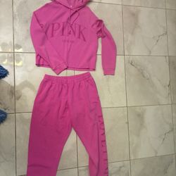 Pink Cropped Hoodie And Jogger Sweats