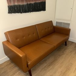 Convertible Camel Faux Leather Sofa 