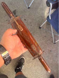 Vintage hand carved wood and brass