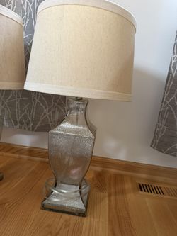 Lighting Collection Glass Bottom Antique Silver and Wheat Table Lamp, Set of 2