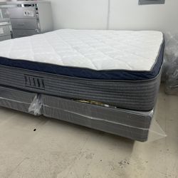 King Pillow Top Mattress + Boxspring + Frame 