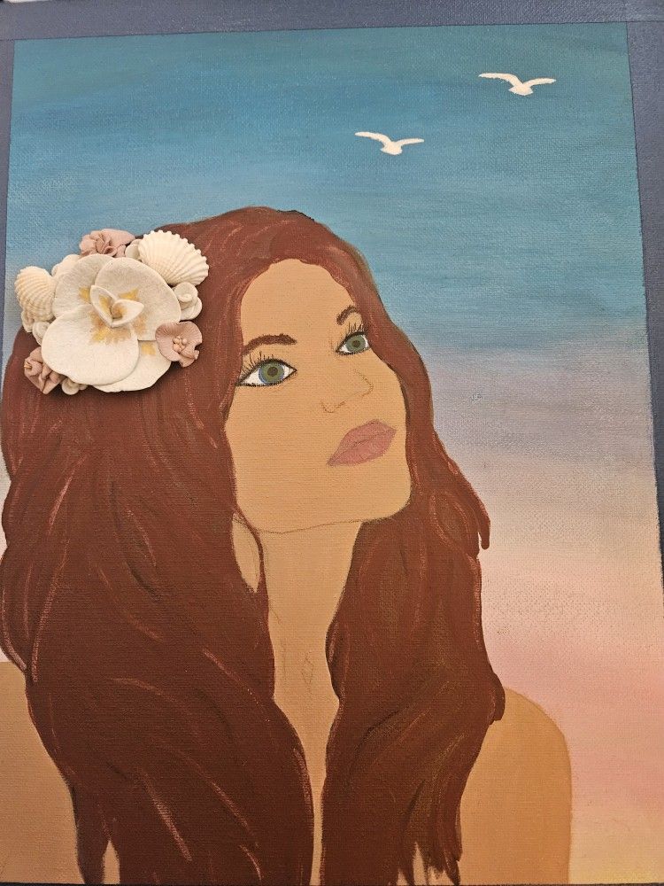 Original Hand-Painted Portrait At Sunset - Mixed Media Art