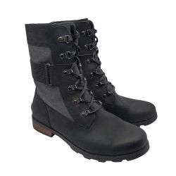 SOREL 'Emelie Conquest' Womens Size 9 M Black Nubuck Combat Boots Side Zip Shoes