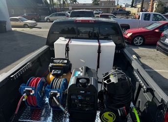 Midsize mobile detailing truck setup with platform