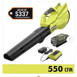BRAND NEW IN BOX RYOBI 40V 120 MPH 550 CFM Cordless Battery Leaf Blower With 4.0 Ah Battery and Charger