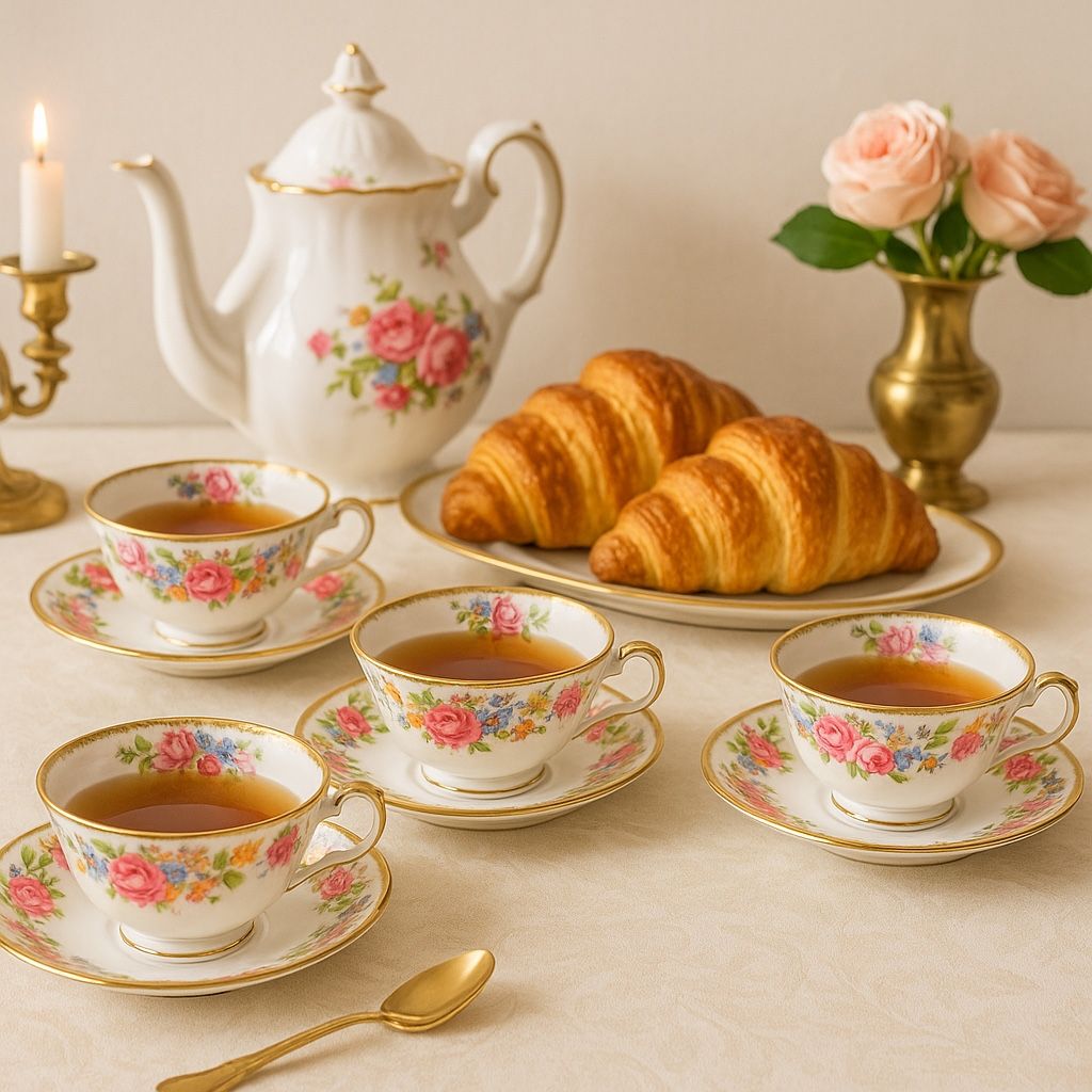 Royal Darwood & Melba 1950s ‘Lynne’ Floral Bone China Set Of 4 Cups & Saucers