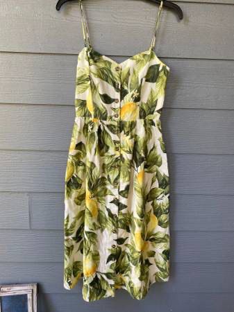 H&M Women’s Size XXS Lemons Print Dress- Spaghetti Straps Summer Dress 