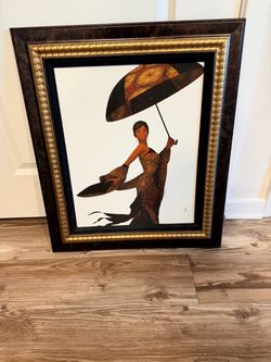 Framed Art Print Woman with Umbrella
