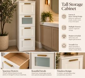Modern White 4-Drawer Storage Cabinet | Gold Hardware