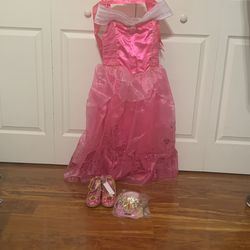 New Disney Princess Dress With Tiara Costume - Sash And Shoes