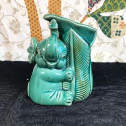 Chinese Lucky Elephant Vase Green Glaze Flower Bamboo Bonsai Ceramic Pottery