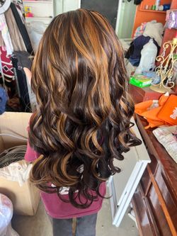 synthetic wavy wig with a headband brown with highlights