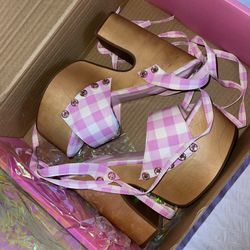 Pink Gingham Lace Up Sugar Thrillz