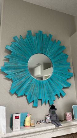 Art Deco Teal Wood Mirror