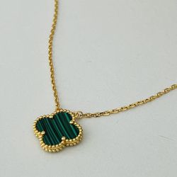 VCA Clover Sterling Silver Golden/Green Necklace