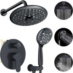 Overhead Rain Head Shower System with High Pressure Handheld Complete Combo and Mixer Valve Trim Kit