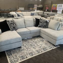 Grey Double Chaise U Shaped Sectional 