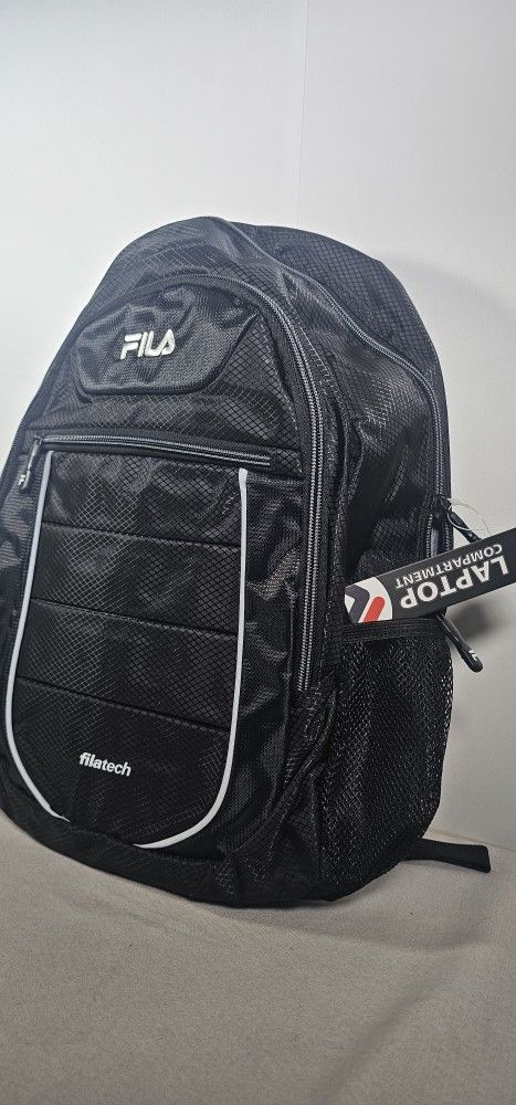 NEW FILA Tech BackPack - Black/White. Multiple zipper pockets