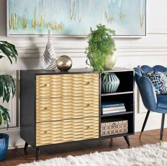Black And Gold Dresser Modern Style Perfect Organizer(New)