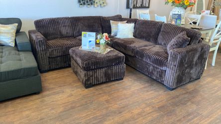 Brown sectional with ottoman
